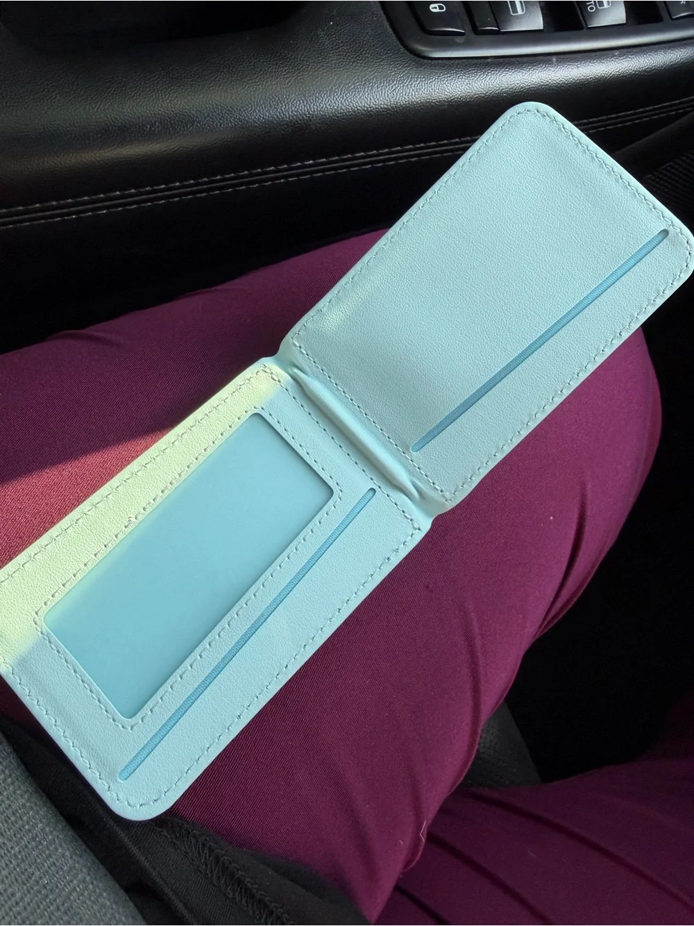Leather Wallet Phone Case with AirTag Holder - Light Blue